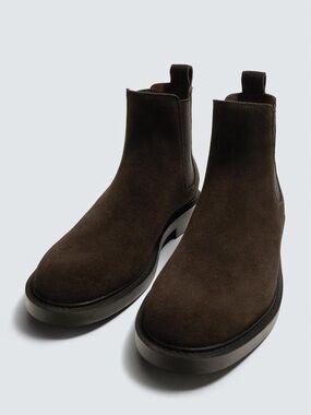 NWT Zara Men's Chelsea Boots in Dark Brown Suede Leather Size 8